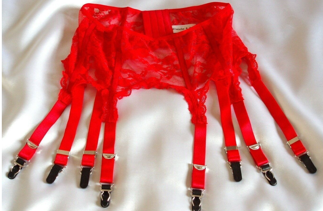 Red Lace Garter Belt 8 straps for stockings porte jarretelles sizes s m l xl 2xl 3xl