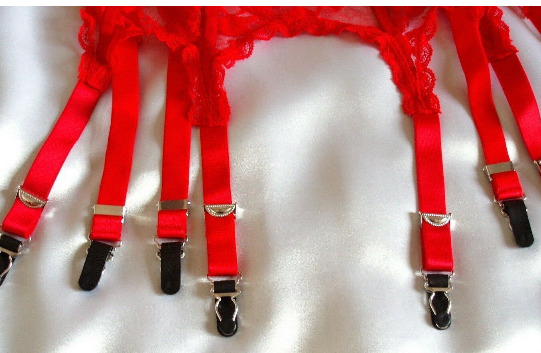 Red Lace Garter Belt 8 straps for stockings porte jarretelles sizes s m l xl 2xl 3xl